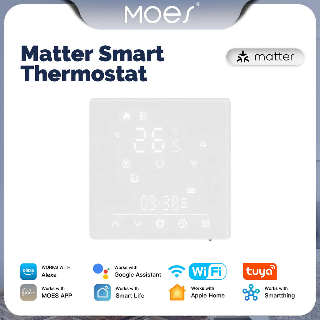MOES Tuya WiFi Matter Smart Thermostat Temperature Controller Water Boiler Electric Heating With Alexa Google Apple Smartthings