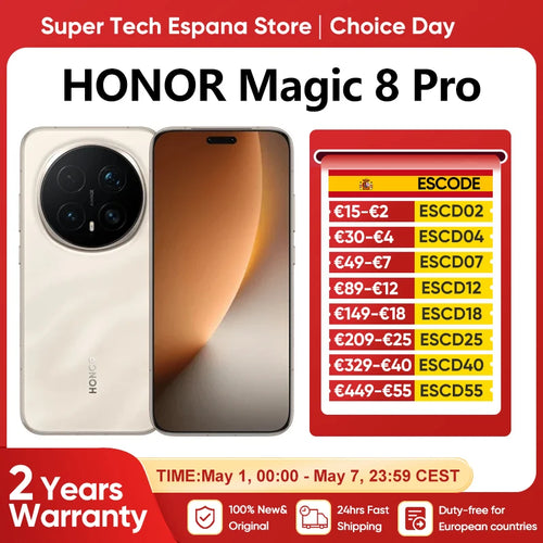 Gold Honor Magic 8 Pro 5G front and rear view, 200MP camera, Snapdragon 8 Elite, OLED display, global smartphone deal.