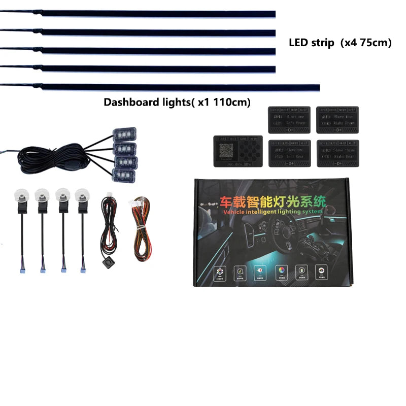 Car Ambient Lighting Kit | 213 Color LED Strip Interior by Tidesmit 14 in 1 Tidesmit