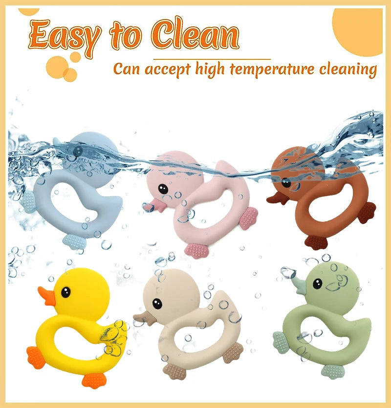New Arrival Baby Teether Cartoon Duck Shape Silicone Teether Pacifier Clip Baby Toy Teething Accessories