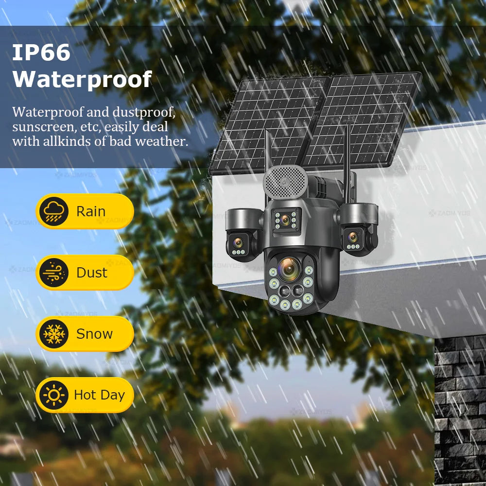 60X Optical Zoom Home Surveillance Solar Cameras 4G Security Protection Auto Track  24/7 Record 4 Screen/4 Lens CCTV PTZ Camera