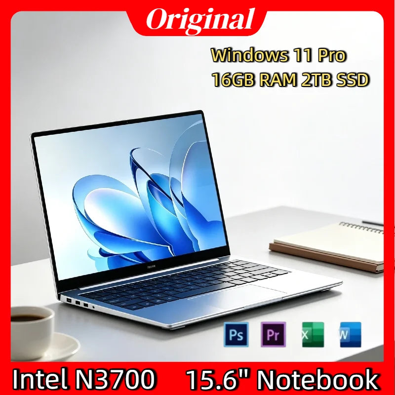 15.6 Inch Intel N3700 NEW Laptop 16GB RAM 2TB SSD Windows 11 Ultra Slim Notebook Gamer 1920x1080 Office Study PC Max Ultra Plus