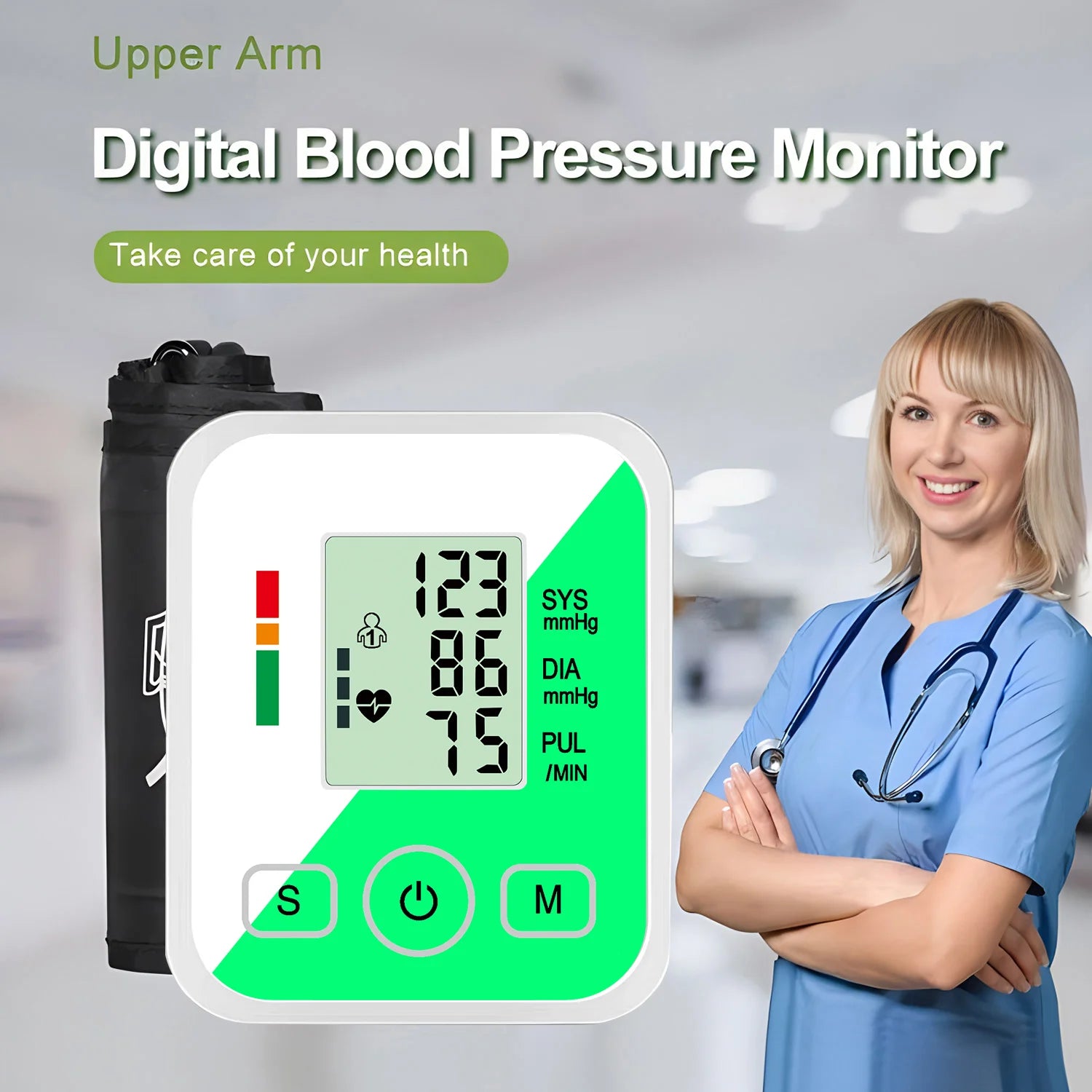 Upper Arm Automatic Blood Pressure Monitor BP Sphygmomanometer Pressure Meter Tonometer for Measuring Arterial Pressure