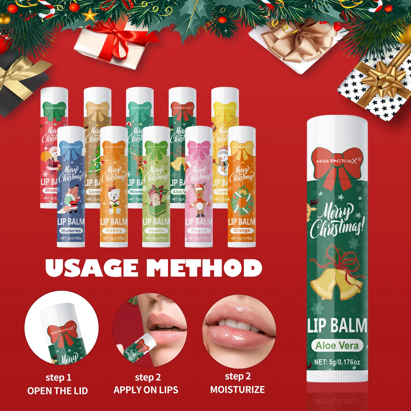 Hydrating Lip Balm Gift Set - 10 Piece Nourishing Christmas Care Kit Lip Care Tidesmit