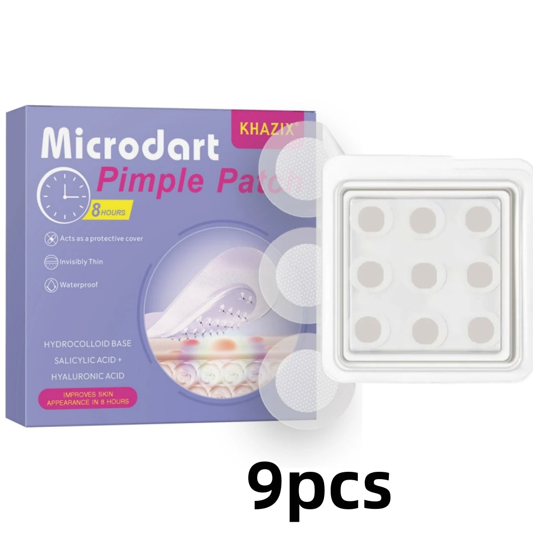 Microneedle acne patch, used to cover blemishes and conceal acne. The microneedles are shorter than 3 millimeters.