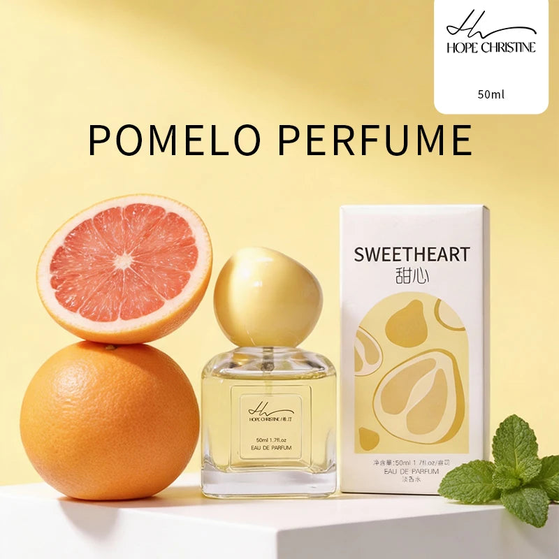 Hope Christine Sweetheart Pomelo EDP for women: 50ml fresh citrus perfume in a square glass bottle with round cap.