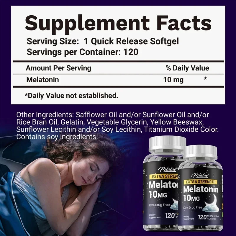 Extra Strength Melatonin - Supports Healthy Sleep Cycles, Improves Sleep Quality, Maintains Gut Health, and Boosts Immunity
