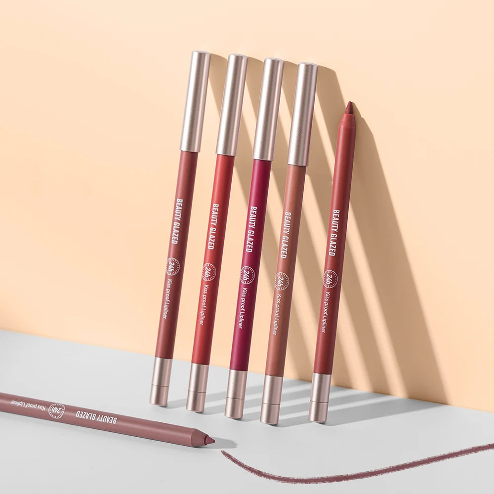 Set of Beauty Glazed 24h waterproof matte lip liners in various shades for long-lasting lip makeup and definition.