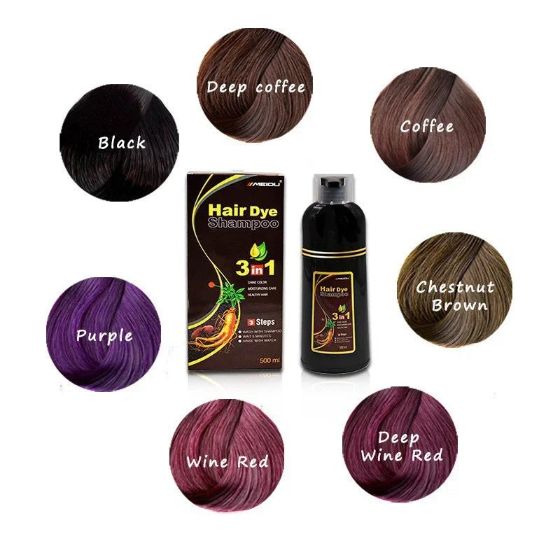 Black Hair Dye Shampoo 3 In 1 Quick Instant Coloring Shampoo Gray White Cover Natural Plant Fast Dye Long Lasting Dye Shampoo