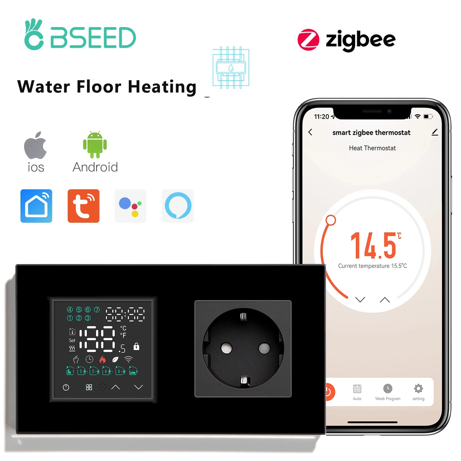 Smart ZigBee Floor Heating Thermostat | WiFi App Controlled HVAC Black Water Socket ZigBee Thermostat Tidesmit