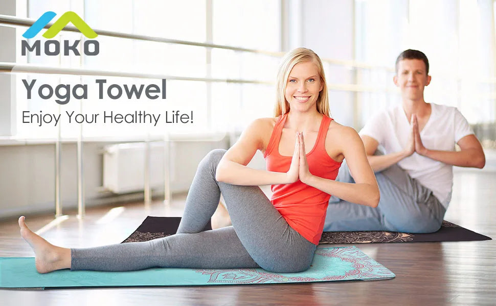 MoKo Yoga Towel Non Slip Hot Yoga Mat Yoga Blanket Printing Pattern Quick Dry with Corner Pocket for Bikram Pilates Gym Workout