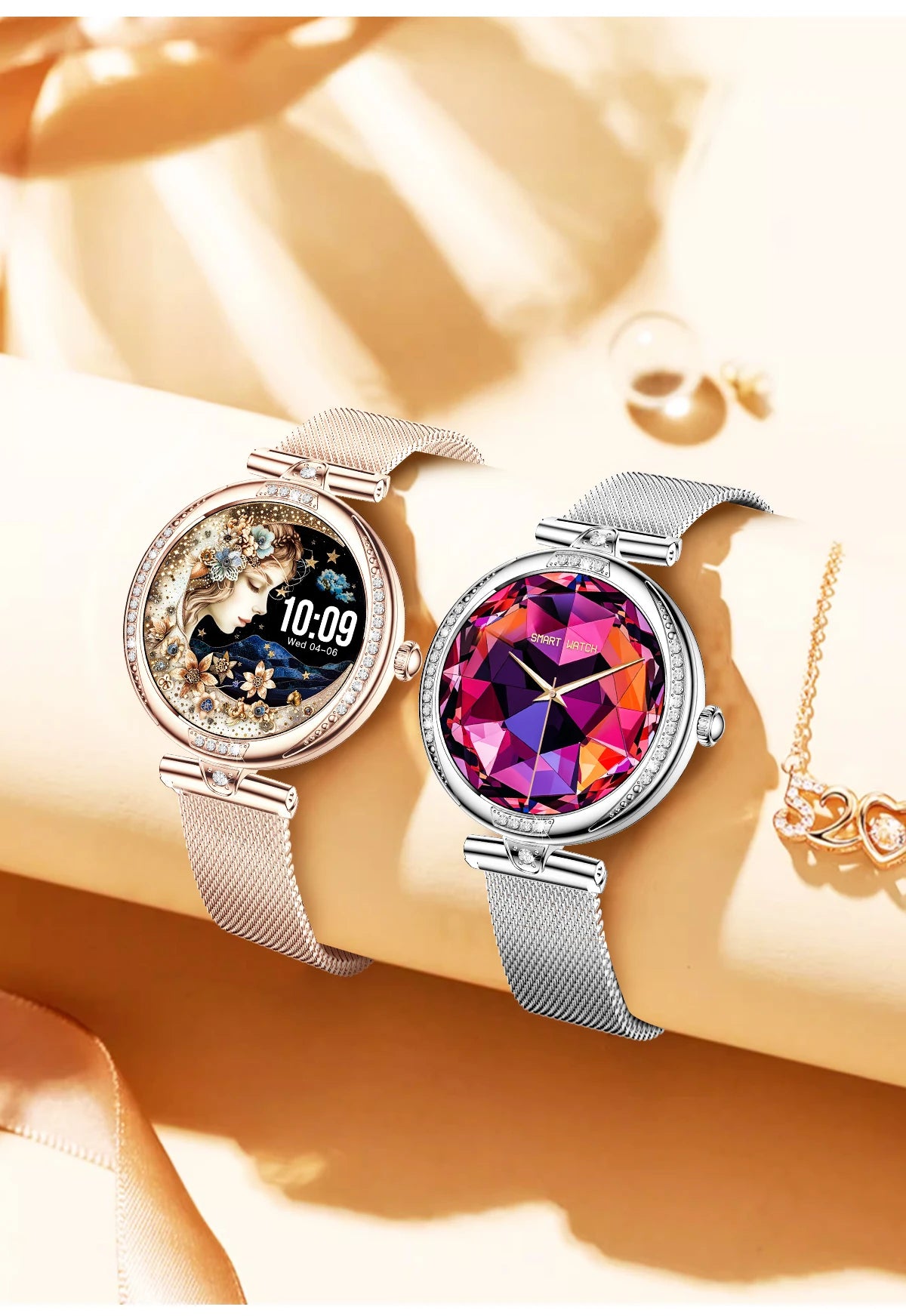 LIGE New Women Watch 1.19" 390*390 AMOLED Display Heart Rate Blood Oxygen Monitoring Bluetooth Call Fashion Diamond Smartwatch