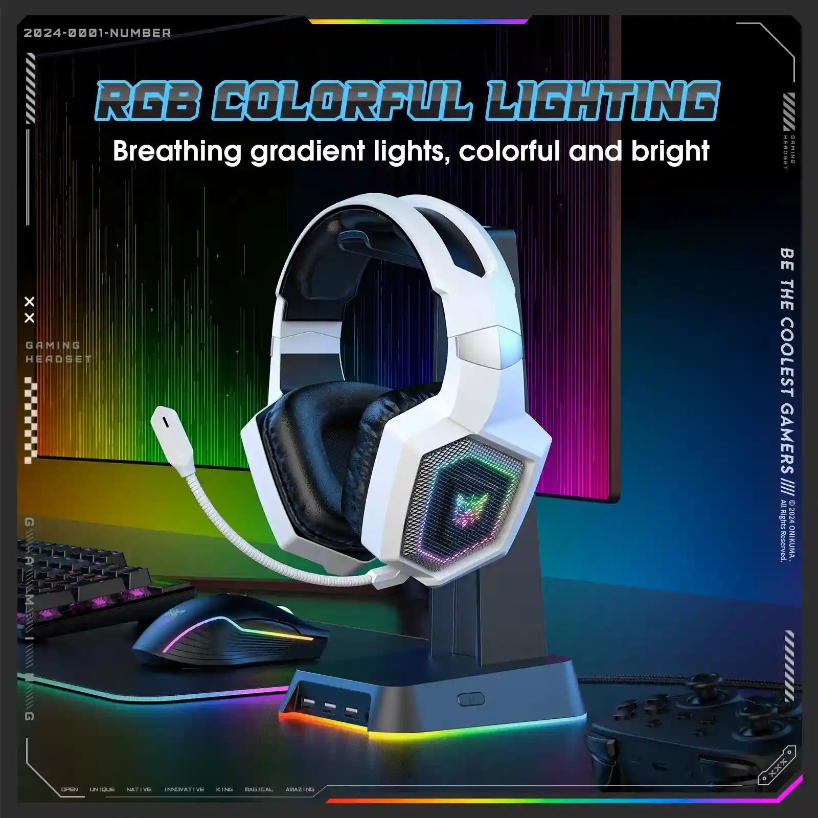 Wireless Gaming Headset for PS5 & PC with Noise Cancelling Mic - White Tidesmit