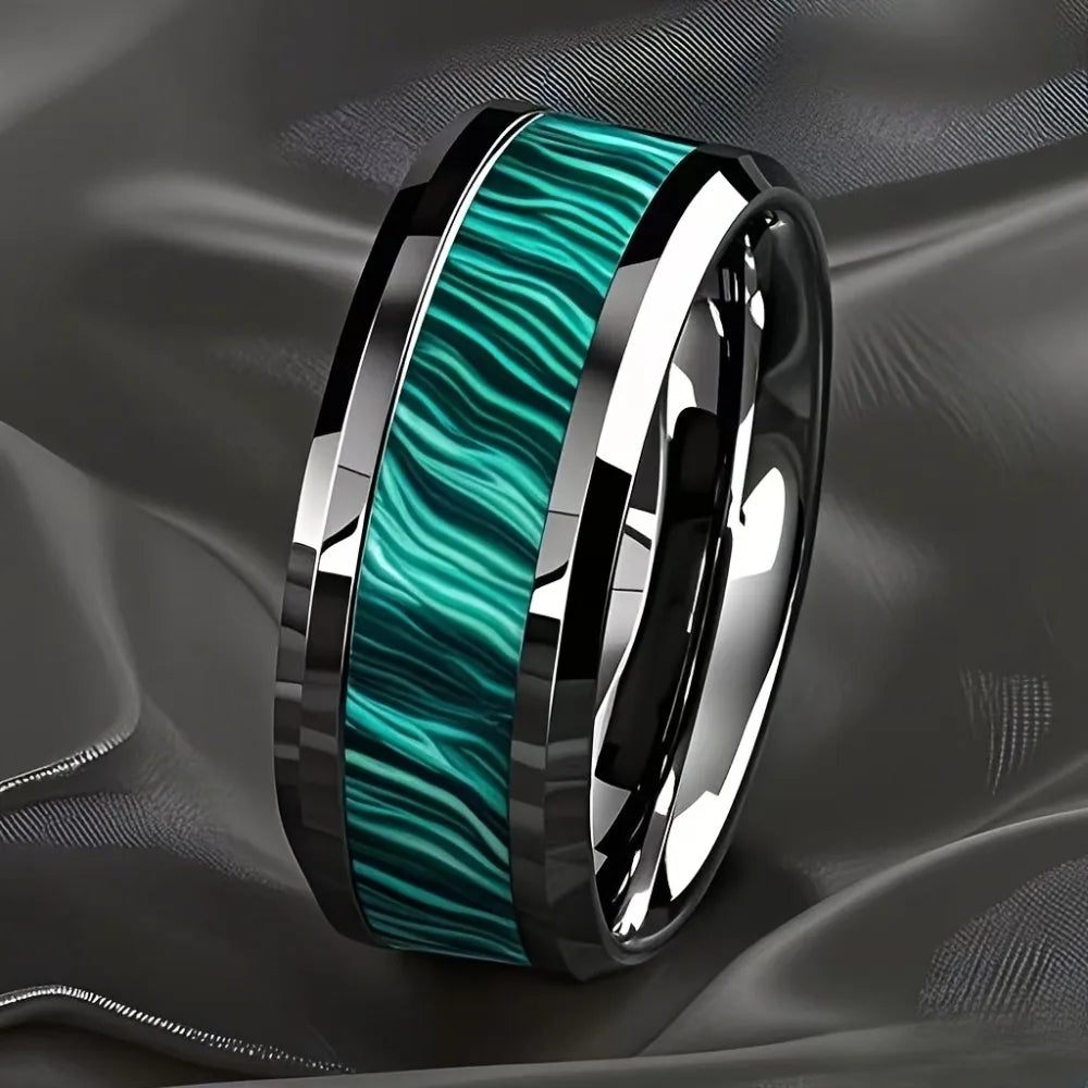 Smart Health Ring: Stainless Steel 8mm Peacock Stone Fitness Tracker Tidesmit