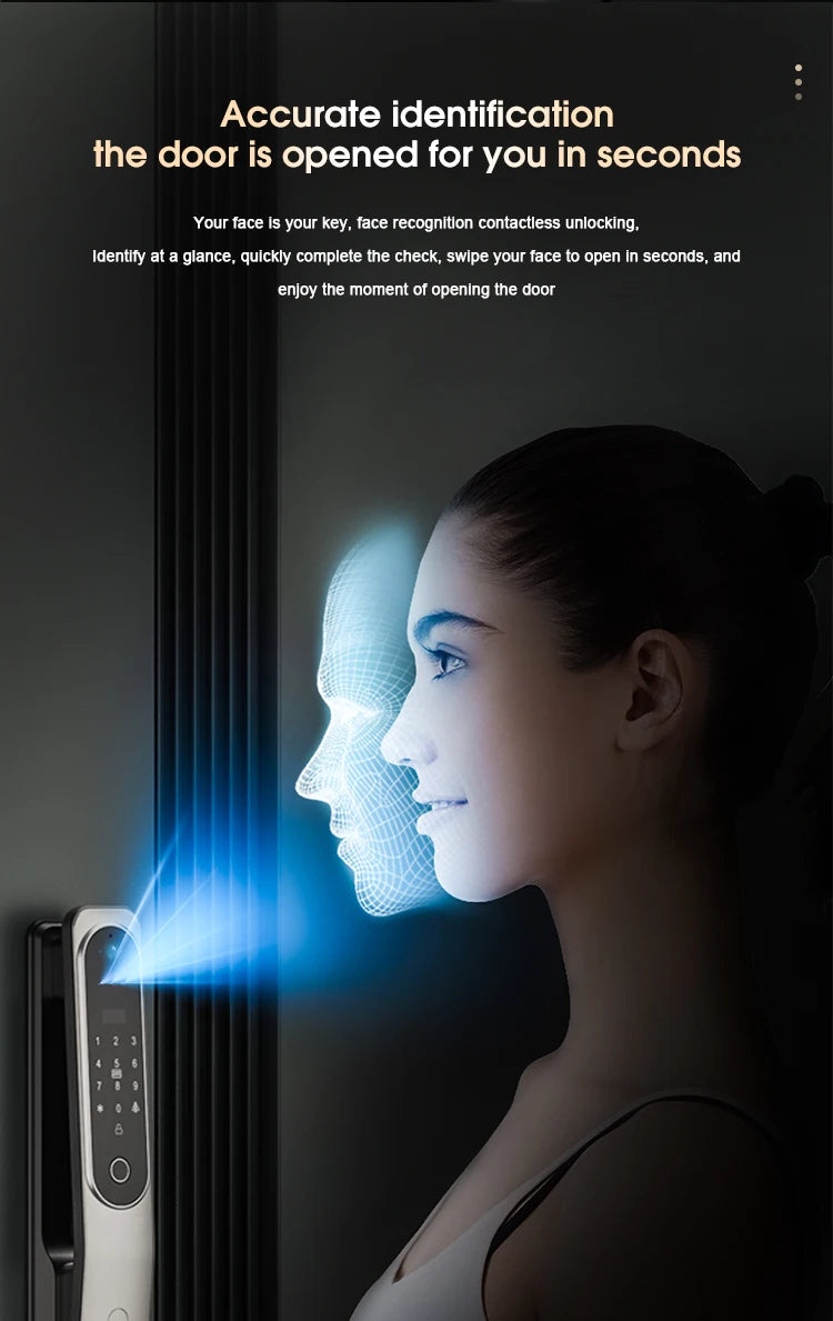 Electric  3D Face Recognition Smart Doorlock Fingerprint Biometric Password Full Automatic Wifi Door Lock with Camera