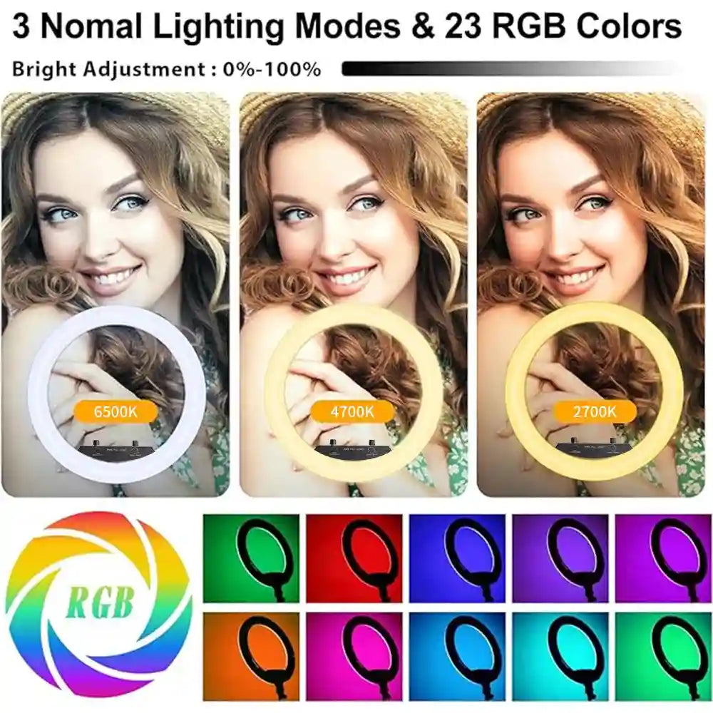 18 Inch RGB LED Ring Light with Tripod - Dimmable Studio Lighting Tidesmit