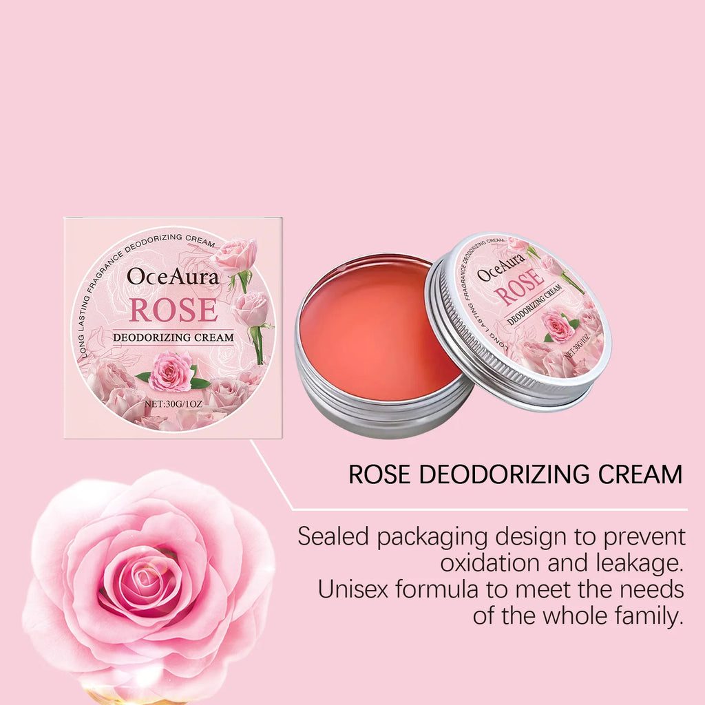 Tidesmit OceAura Rose Scented Body Cream with Peony and Lily to neutralize body odor in a non-greasy 30g duo pack.
