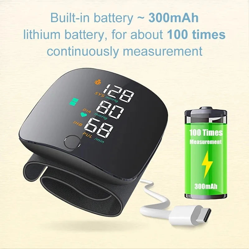 USB Rechargeable Wrist Blood Pressure Monitor English Voice Tonometer Best Automatic Digita Sphygmomanom BP