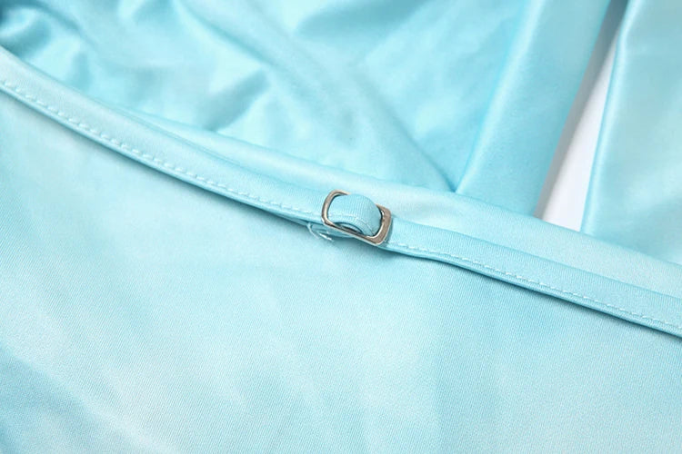 Whatiwear Metal Seashell Decoration Tank Tops Women Bandage Halter Swing Collar Backless Summer Holiday Beach Style Ruched Vests