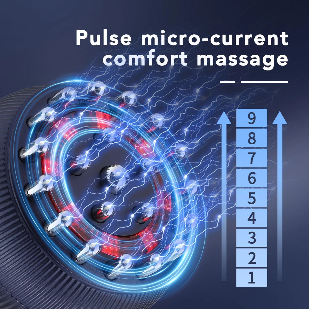 Electric meridian brush massager with 9 gears, microcurrent, hot compress, and Gua Sha nodes for body slimming.