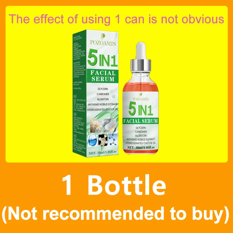 Pozoamis 5-in-1 Facial Serum with glycerin and allantoin in a 30ml dropper bottle for anti-aging and skin radiance.