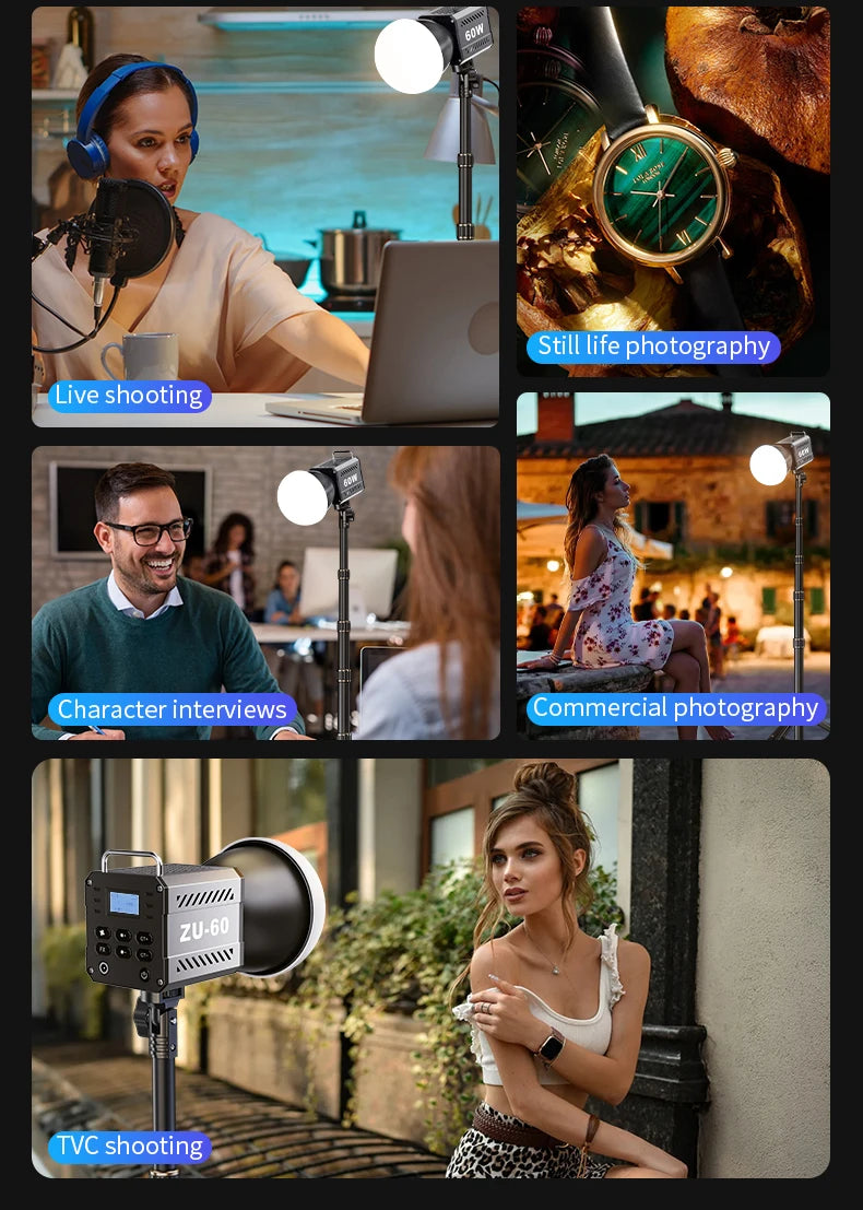 LED Video Light 60W-80W Bi-Color COB Studio Lamp for Content Creation Tidesmit