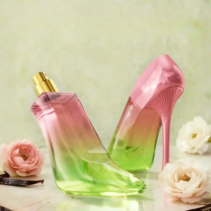 Luxury 50ml women's musk perfume in a gradient high-heel bottle. Long-lasting, elegant floral scent for her.