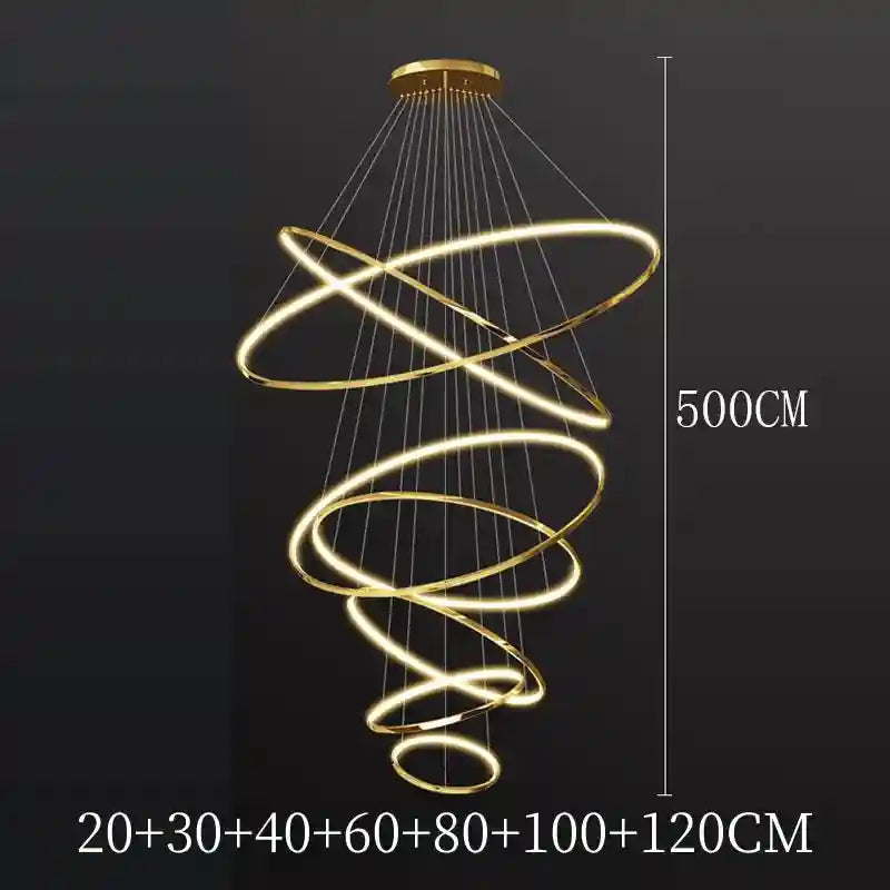 Modern LED Ring Pendant Light for Dining Room | Adjustable Black Finish gold 7 rings Tidesmit