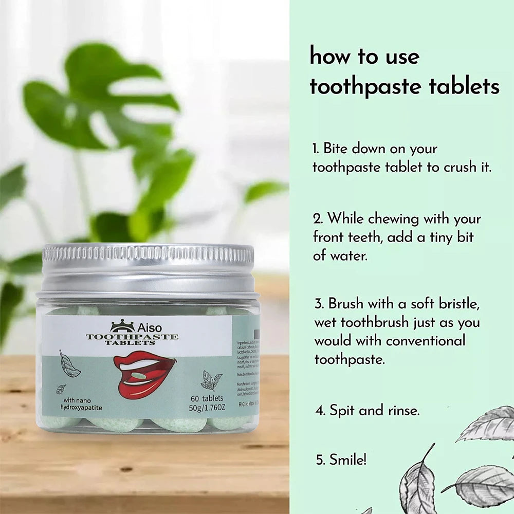 Tidesmit nano hydroxyapatite teeth whitening chewable tablets in travel-sized bottle for fresh breath