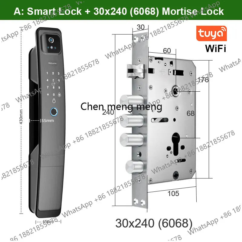 DF5 Tuya WiFi Camera Smart Lock 3D Face Recognition Digital Fingerprint Electronic Tuya Smart Door Lock APP/Key/Card