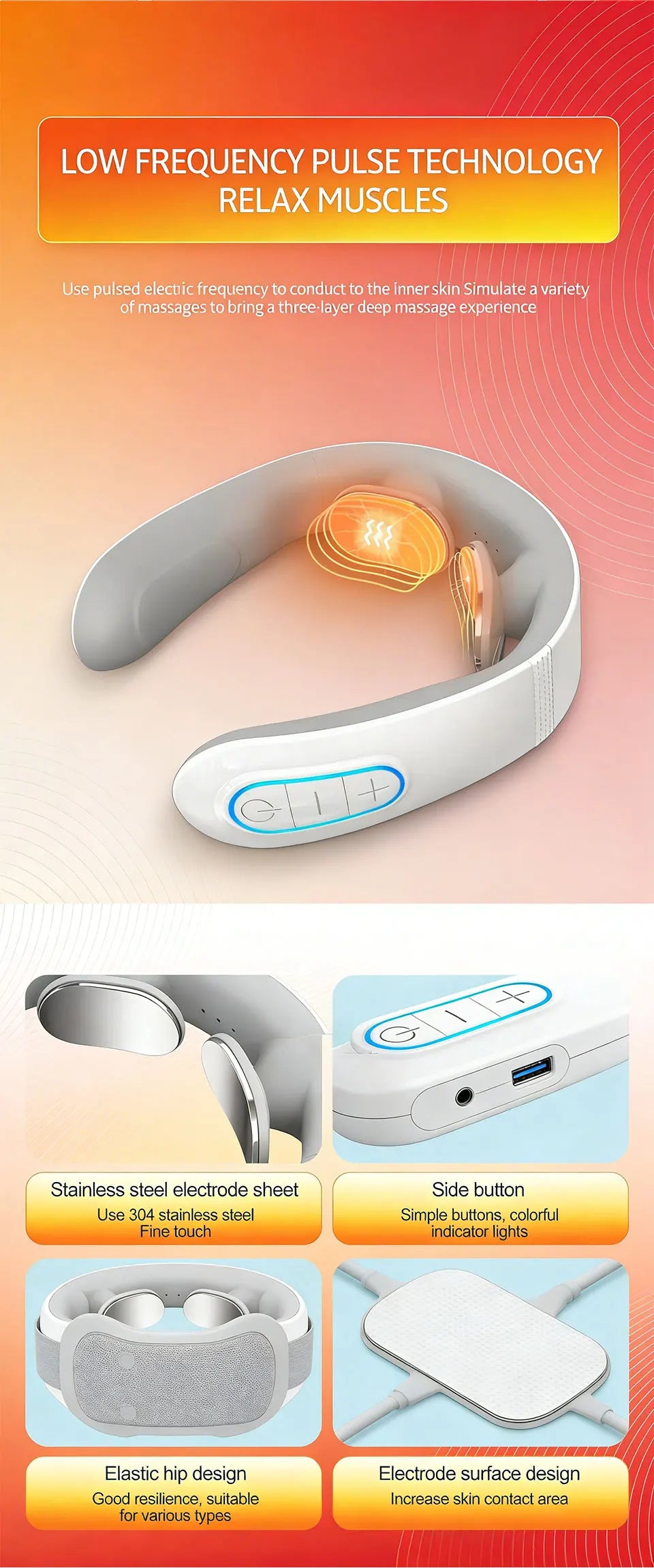 Vibration Neck Massager with Heated Pulse Relief - H808 Model Back Massage Instrument Tidesmit