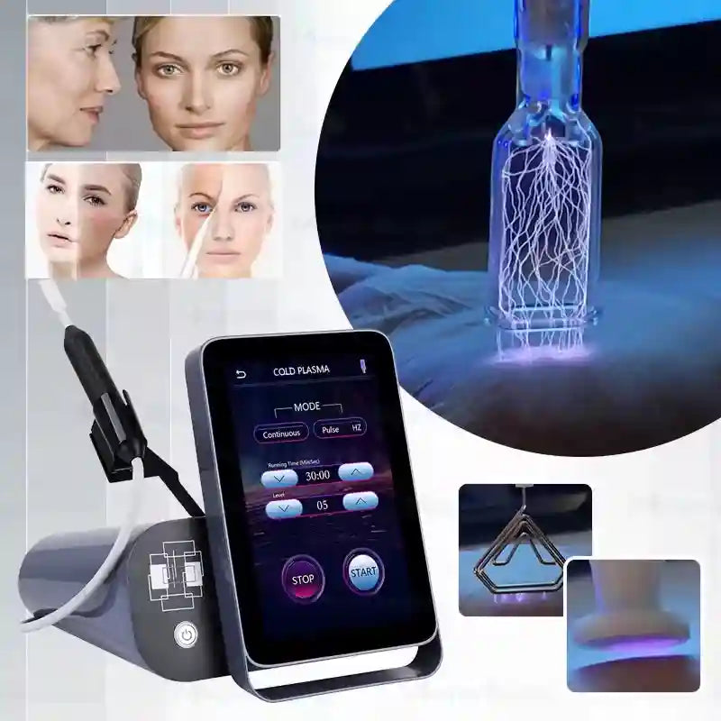 6-in-1 cold plasma beauty device with touchscreen display for deep skin cleaning, anti-aging, and freckle removal.