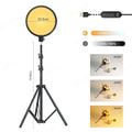 22.5cm circular LED ring light on a 150cm adjustable tripod stand with USB controller for photography and video.