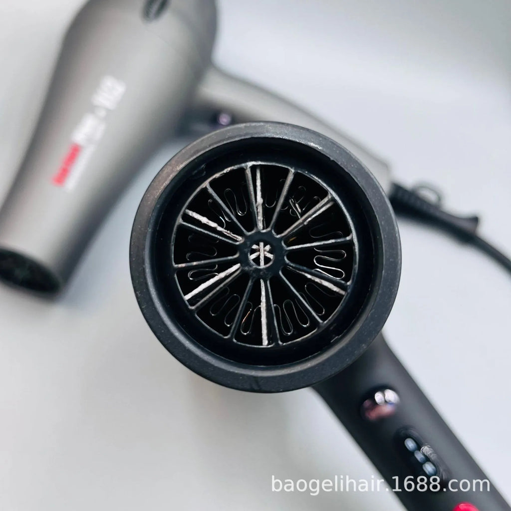 2600W professional negative ion hair dryer, gray matte finish with heat settings and powerful salon drying technology.