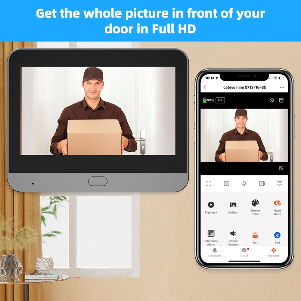 Battery Powered MINI Two Way Talk Tuya SmartLife APP 3MP Wide View 2.4G WiFi 940NM Infrared Digital Door Peephole Eye PIR Camera