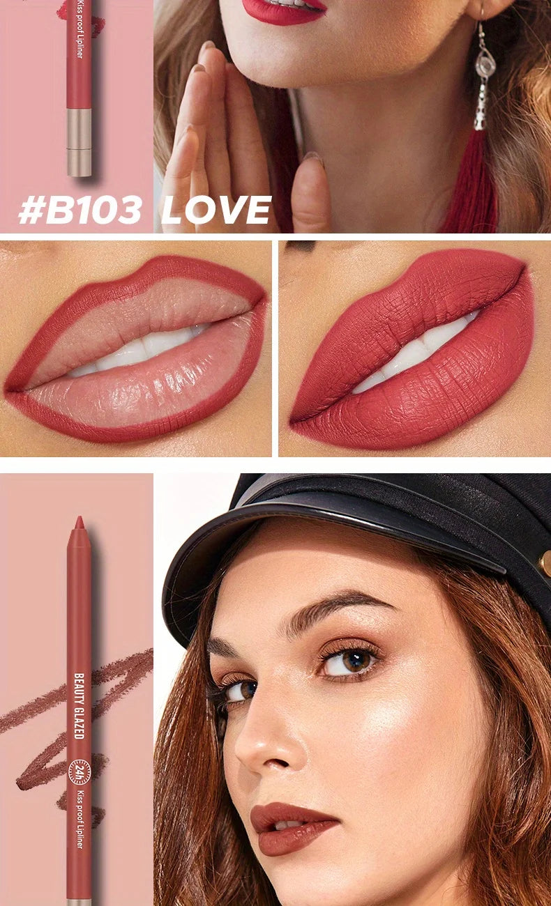 Beauty Glazed B103 Love matte lip liner: waterproof, high-pigment, natural rose-toned lip shaping pencil.