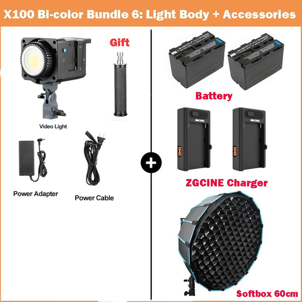 100W Bi-Color LED Video Light with Bowens Mount - Tidesmit Professional X100 Bicolor Kit 6 Tidesmit