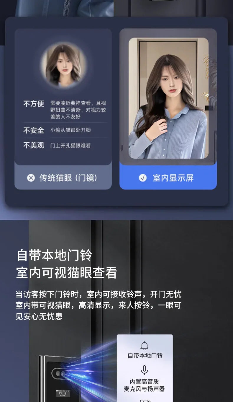 Outdoor Lock with Surveillance Camera Home Automatic Smart Door Lock 3d Facial Recognition Fingerprint Password