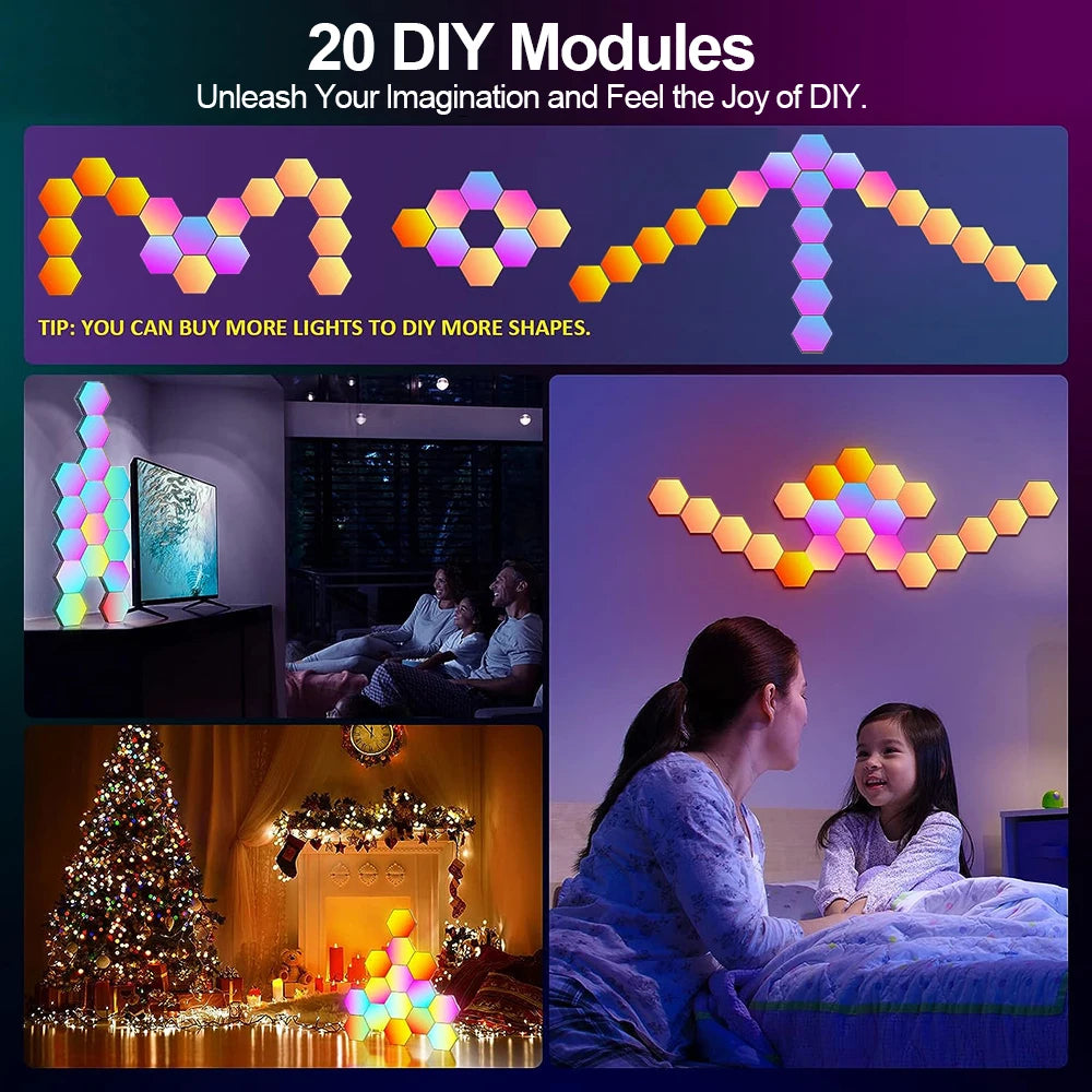 RGB Hexagonal Smart Wall Lamp - Modular Music Sync LED Lighting Kit Tidesmit