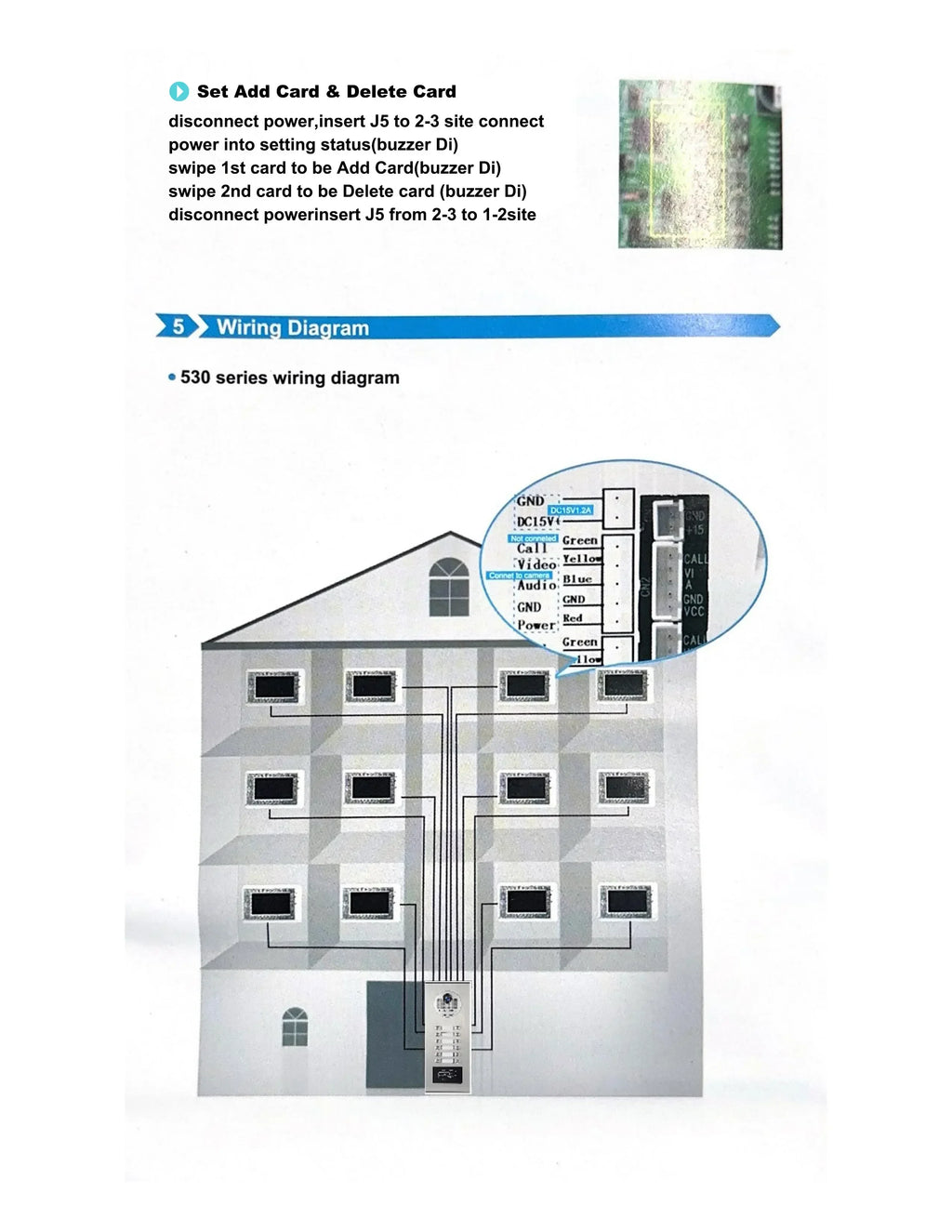 ANJIELO 7-inch 4-cable video door telephone system 2/3/4-unit multi-apartment intercom video doorbell with RFID card unlocking