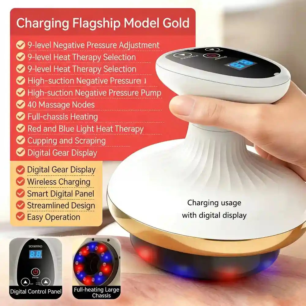 Electric Cupping Massager with Heat Therapy - Tidesmit Wellness Tool Massage Roller Rechargeable model Tidesmit