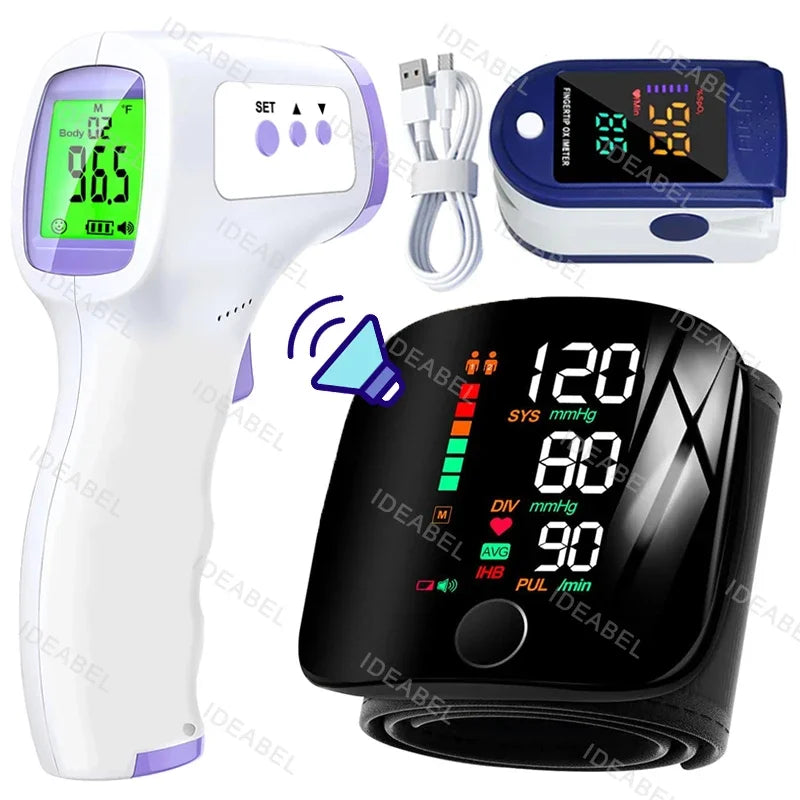 Smart LCD Rechargeable English Voice Wrist Blood Pressure Monitor Digital Automatic BP Tonometer Heart Rate Sphygmomanometer