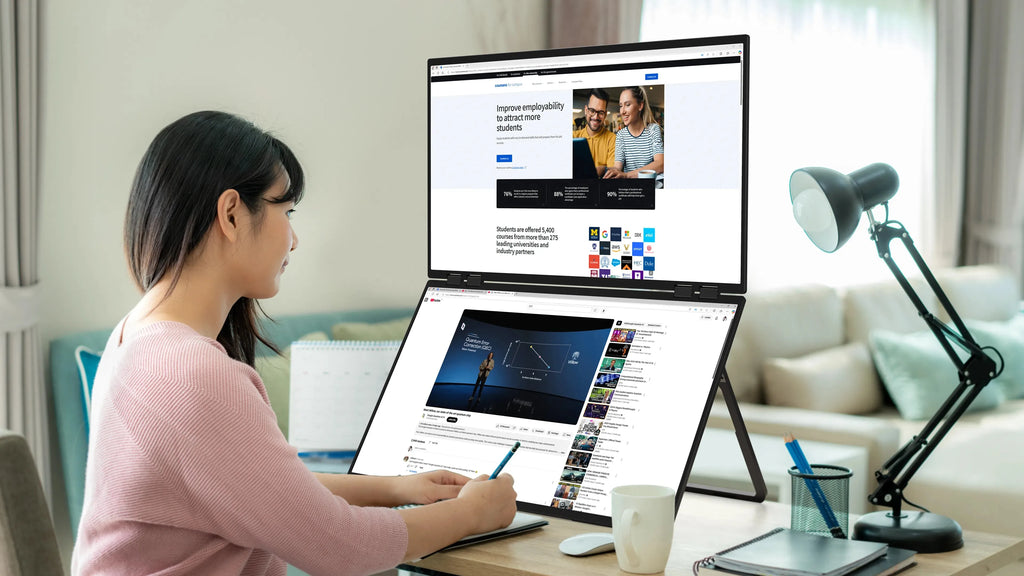 UPERFECT Delta Mega 23.8" 100Hz Dual Screen Stacked Computer Monitor With Speakers For Laptop Desktop PC MAC Phone Extended Play