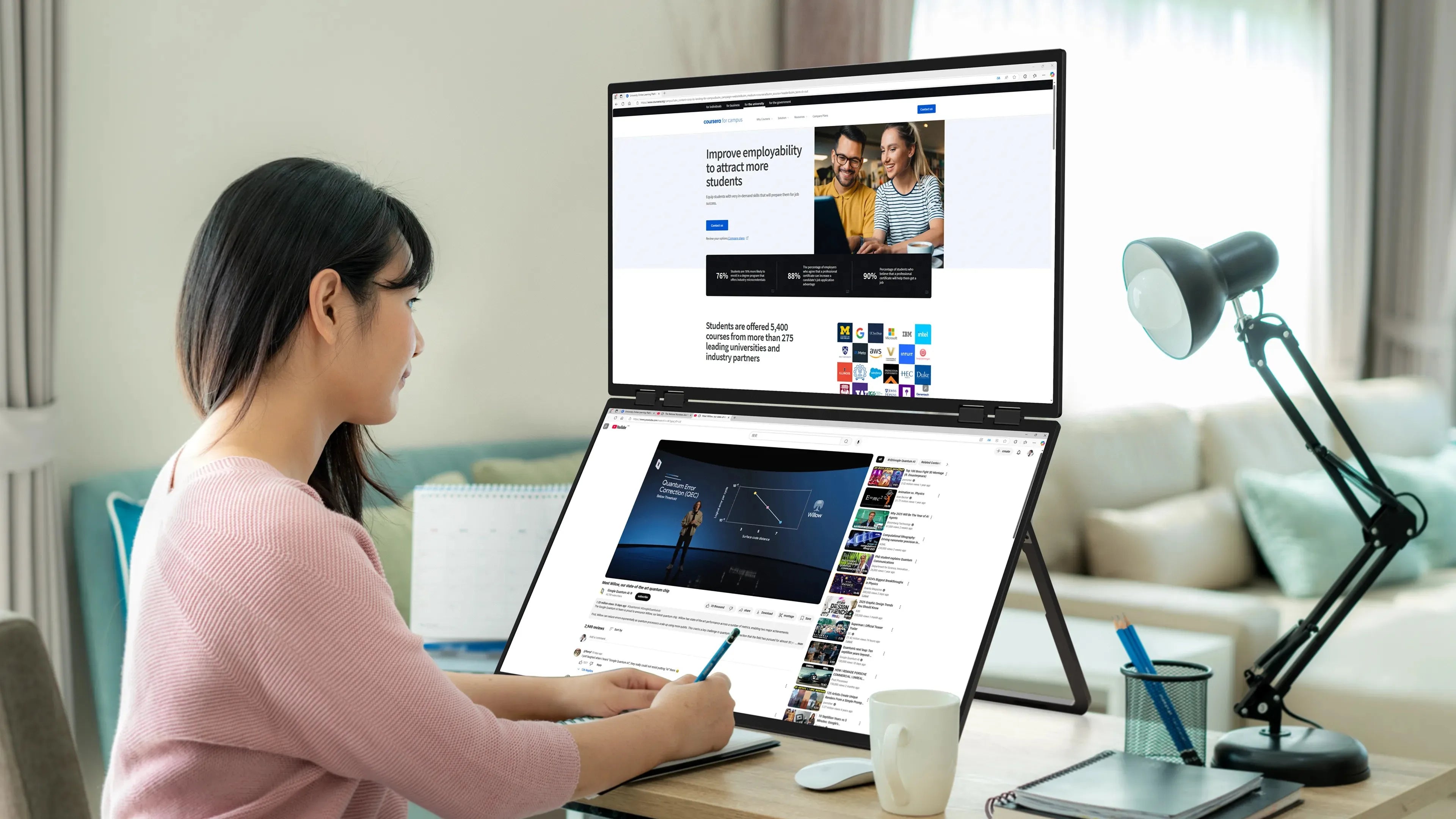 UPERFECT Delta Mega 23.8" 100Hz Dual Screen Stacked Computer Monitor With Speakers For Laptop Desktop PC MAC Phone Extended Play