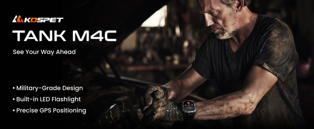 KOSPET TANK M4C Rugged Smartwatch for Men Military-Grade GPS Watch with Flashlight 5ATM Waterproof Health & Fitness Tracker