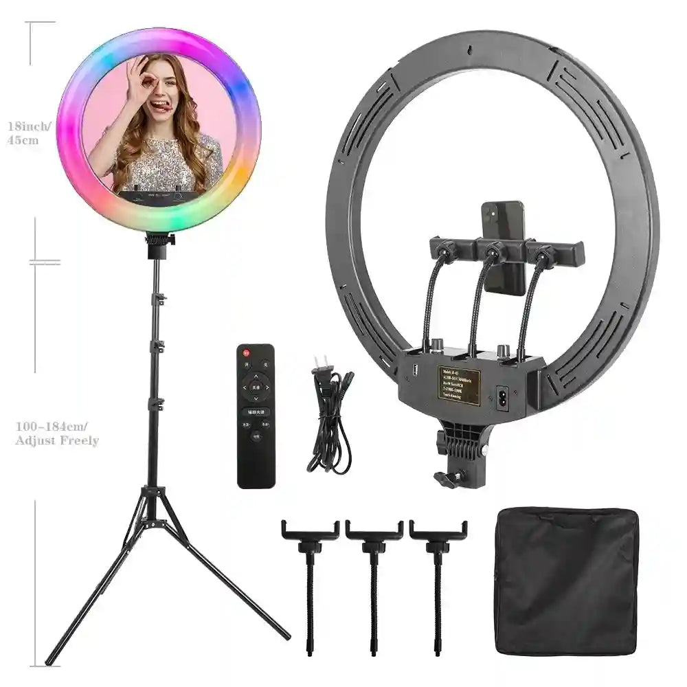 18 Inch RGB LED Ring Light with Tripod - Dimmable Studio Lighting SH-HXD-18RGB-05 Tidesmit