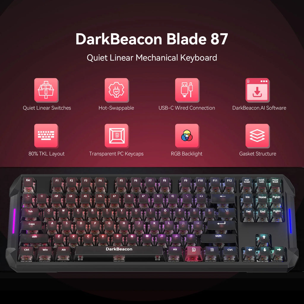 DarkBeacon Blade 87 Hot-Swappable Silent Keyboard RGB Backlit Mechanical Gaming Keyboards 8000Hz USB-C Wired for Windows MacOS