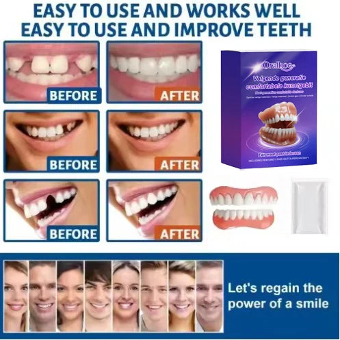 Elastic Silicone Simulation Teeth Kit, Comfortable Wear Stable Hold, Lifelike Appearance Upper Lower Dental Denture Plates