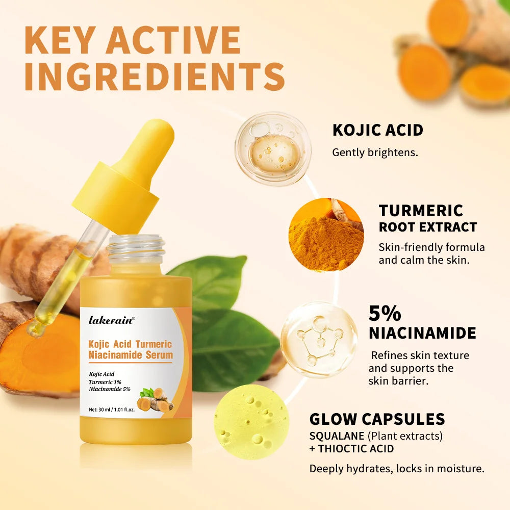 Kojic Acid Turmeric Serum Niacinamide Glow Capsules Brightening Hydration Balancing Skin Barrier Soothing Troubled Facial Care