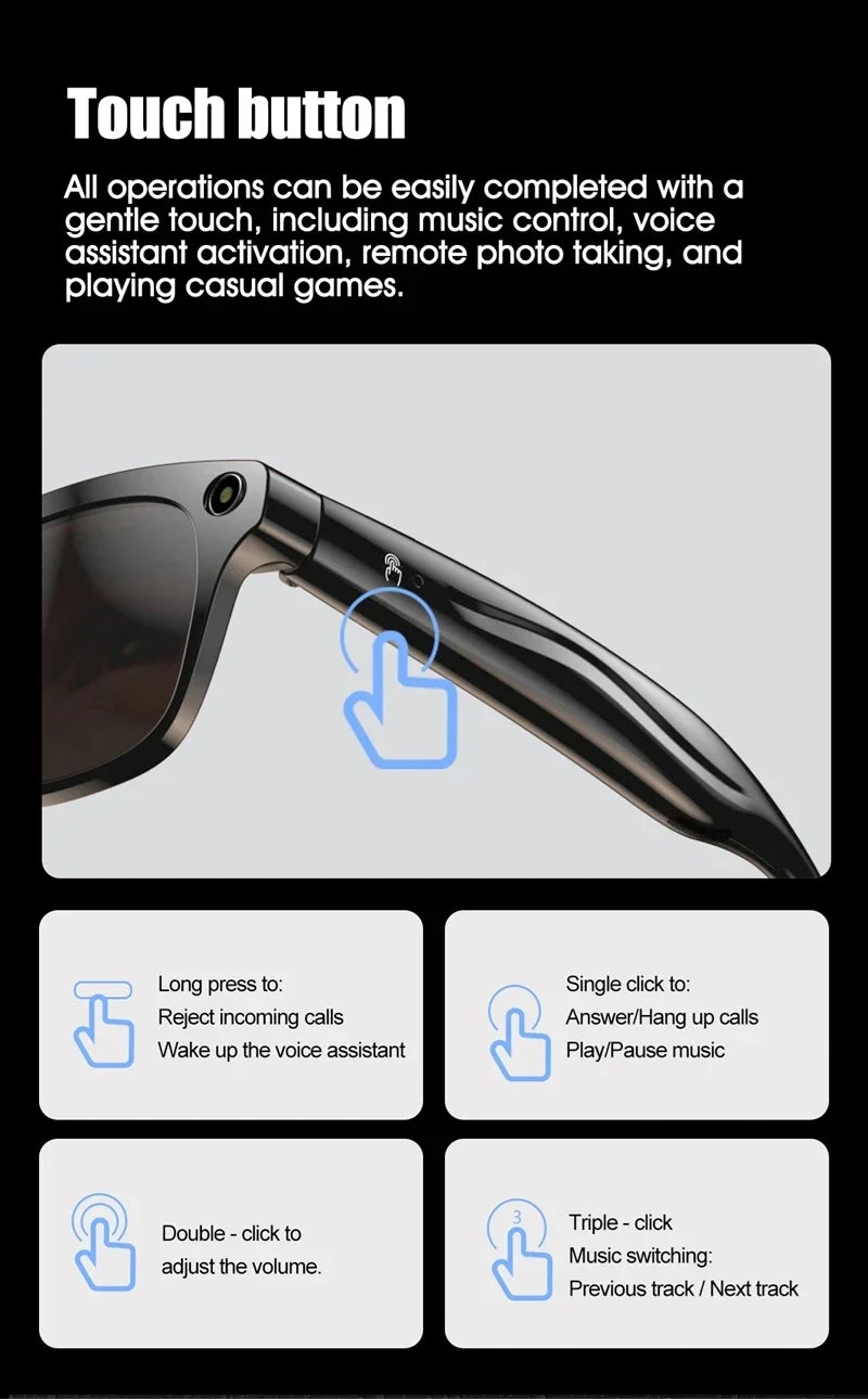Smart Glasses with AI Camera and Voice Assistant - Black & White Tidesmit